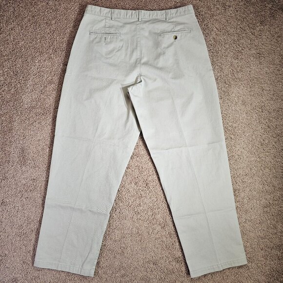 Vintage LL Bean Pleated Chino Pants Mens Tag 38x32 Act 36x31 Beige Read - Picture 2 of 13